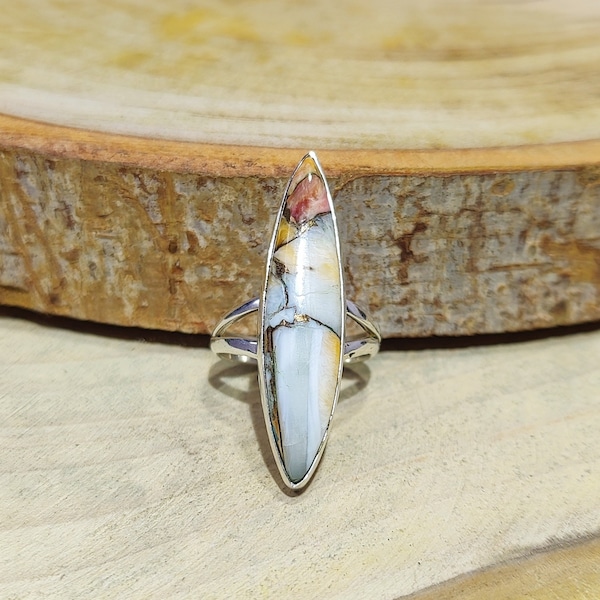 Marquise Oyster Turquoise Ring, 925 Sterling Silver Ring, Long Marquise Cabochon Ring, Women Dainty Ring, Wedding Jewelry, Gift For Her