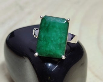 Emerald Ring: Octagon 925 Sterling Silver Boho Ring