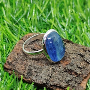 Blauwe kyaniet 925 sterlingzilveren ring: handgemaakte boho-statementring