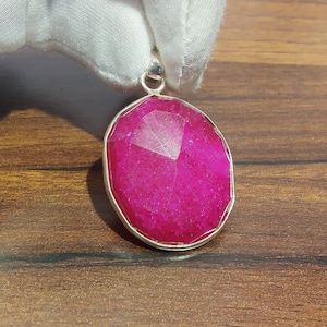 Indian Ruby 925 Sterling Silver Pendant: Artisan Minimalist Design