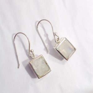 Handmade Square Moonstone Earrings: 925 Sterling Silver Minimalist Jewelry