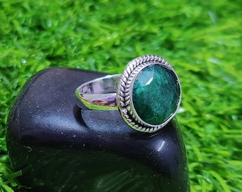 Handmade Indian Emerald Ring: 925 Sterling Silver Boho Jewelry