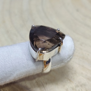 Smoky Quartz Sterling Silver Ring: Brown Cut Stone, Boho Hippie Style