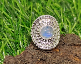 Handmade Moonstone Ring: 925 Sterling Silver Boho Jewelry