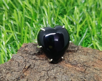 Black Onyx Heart Ring: Handmade 925 Sterling Silver Statement Ring