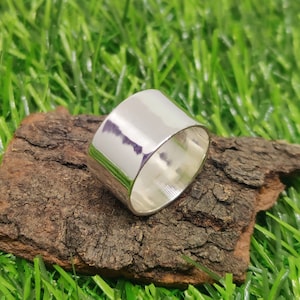 Handmade Sterling Silver Wide Band Ring - Plain Smooth Design