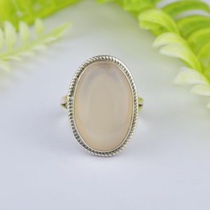 Boho Peach Moonstone Ring: Oval Gemstone, 925 Sterling Silver