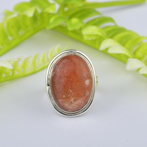 Handmade Sunstone Statement Ring: 925 Sterling Silver Boho Jewelry