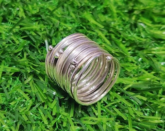 Handmade Sterling Silver Wraparound Ring: Wide Boho Wire Ring