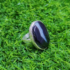 Handmade Banded Agate Ring: 925 Sterling Silver Oval Ring