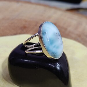 Larimar Ring, 925 Sterling Silver ring, Oval Cabochon Ring, Double Layer Silver Ring, Dainty Handmade Ring, Promise Ring, Gift For Her