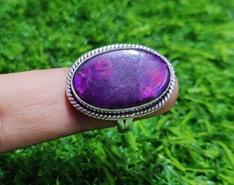Dark Pink Moonstone Ring: Handmade 925 Sterling Silver Boho Ring