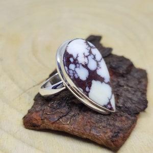 Wild Horse Jasper Ring, 925 Sterling Silver Ring, Handmade, White And Brown Jasper Ring, Pear Shape Ring, Statement Ring, Birthday Gift Ring