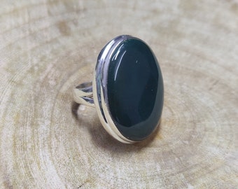 Green Jasper Ring: Oval Cabochon, 925 Sterling Silver, Boho Jewelry