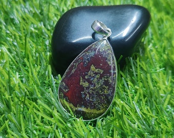 Vintage Dragon Blood Stone Pendant, 925 Sterling Silver, Boho Hippie Jewelry