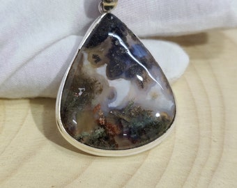 Dendrite Agate Pendant: Handmade 925 Sterling Silver Boho Necklace
