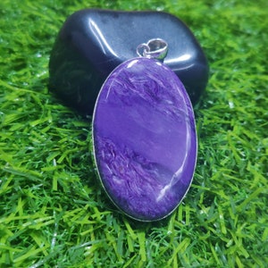 Handmade Purple Charoite Pendant: Sterling Silver Oval Boho Jewelry