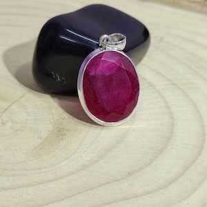 Handmade Indian Ruby Pendant: Faceted 925 Sterling Silver