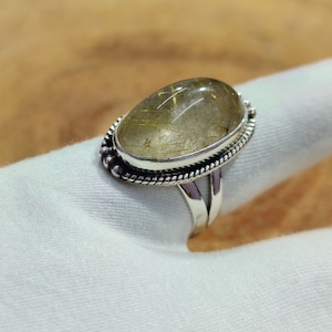 Natural Golden Rutile Ring, 925 Sterling Silver Ring, Large Oval Ring, Statement Ring, Women Dainty Ring, Wedding Jewelry, Gift For Her