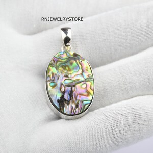 Abalone Shell Pendant: Oval Boho 925 Sterling Silver Handmade Jewelry