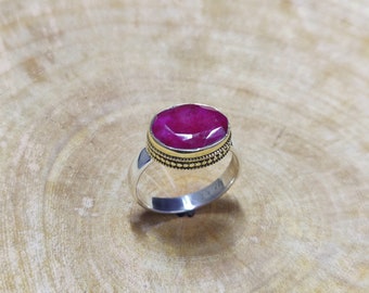 Bague rubis indien ovale : alliance simple en argent sterling