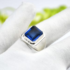 Blue Sapphire Men's Ring: Handmade 925 Sterling Silver Statement