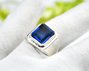 Blue Sapphire Men's Ring: Handmade 925 Sterling Silver Statement
