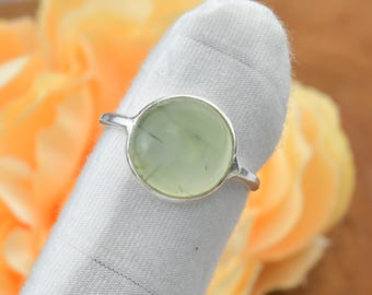 Handmade Round Prehnite Ring: 925 Sterling Silver Statement Ring