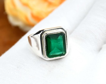 Men's Emerald Ring, Handmade 925 Sterling Silver Ring, For Gift
