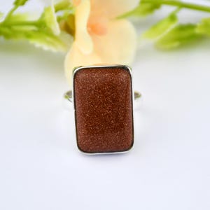 Handmade Rectangle Sunstone Ring: 925 Sterling Silver Statement Ring