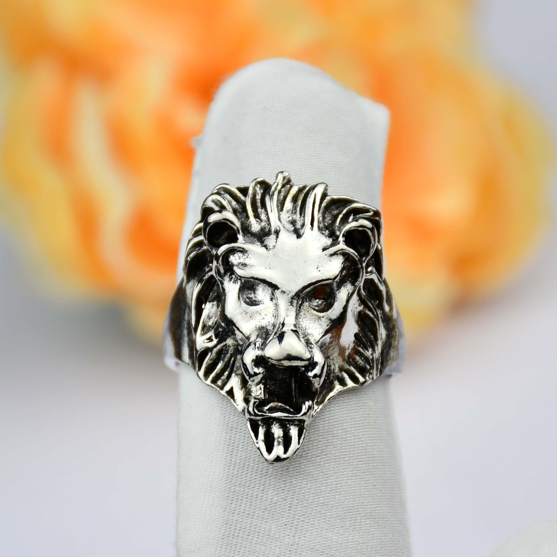 Sterling Silver Lion Head Statement Ring, 925 Band - Etsy