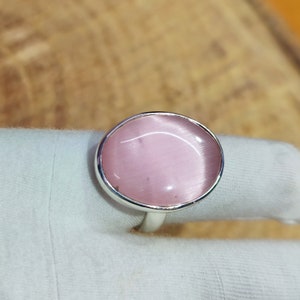 Pink Cat's Eye Silver Ring, 925 Sterling Silver Ring, Oval Cabochon Ring, Gemstone Ring, Charming Ring, Women Ring, Gift For Her