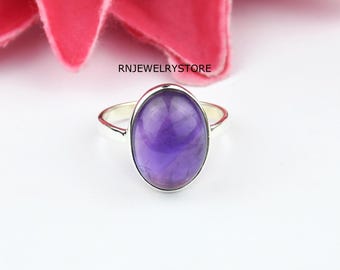 Handmade Amethyst Ring: Oval Purple Stone, 925 Sterling Silver Ring