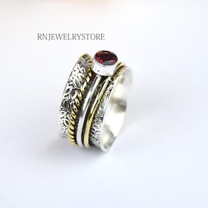 Handmade Garnet Sterling Silver Ring: Meditation Band, Birthstone Fidget