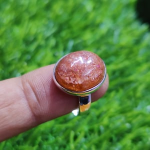 Natural Sunstone Ring: Oval 925 Sterling Silver Handmade Boho Jewelry