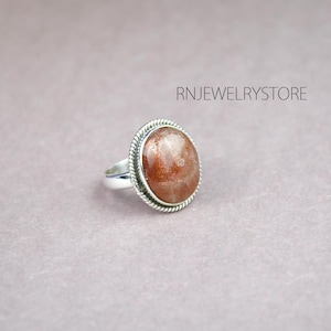 Sunstone Ring / 925 Sterling Silver Ring / Natural Gemstone Ring / Cabochon Jewelry / Handmade Ring / Orange Gemstone / Women Silver Ring