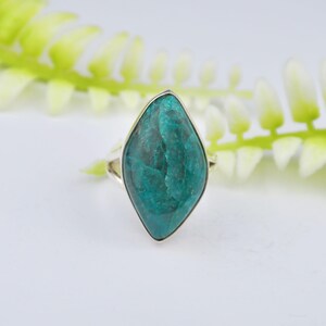 Chrysocolla Malachite Cabochon Ring: Sterling Silver Boho Statement