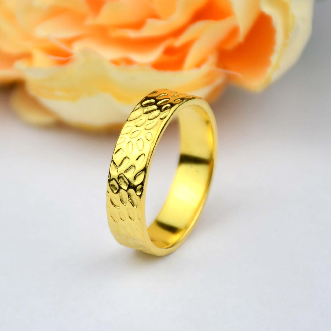 Hammered 18k Gold Plated Ring, 925 Sterling Silver Band Ring (5mm ...