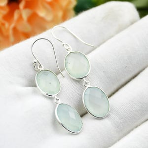 Aqua Chalcedony Dangle Earrings: Handmade 925 Sterling Silver Boho Jewelry