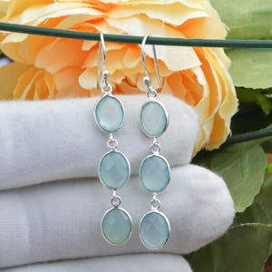 Aqua Chalcedony Sterling Silver Earrings: Handmade Statement Jewelry