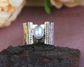 Parelmoerring: handgemaakte sterlingzilveren boho-ring