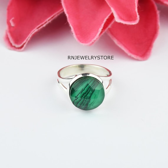 マラカイトダブレットリング：ハンドメイド925スターリングシルバー