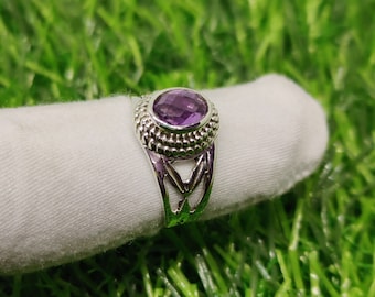 Anello in argento sterling con ametista: pietra taglio ovale, anello importante fatto a mano