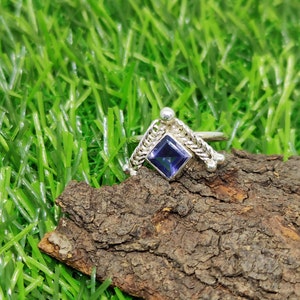 Handmade Square Blue Kyanite Ring: Sterling Silver Statement Jewelry