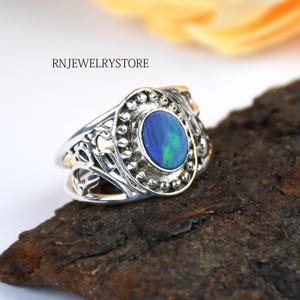 Natural Blue Opal Ring in 925 Sterling Silver - Stunning Genuine Blue Opal Set in Quality Sterling Silver, Perfect Handmade Gift for Her