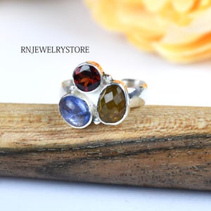 Handmade Tanzanite Tourmaline Sterling Silver Ring: Boho Hippie Style