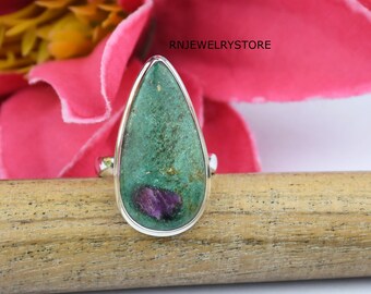 Handgemachter Rubin Zoisit Ring: Boho 925 Sterling Silber