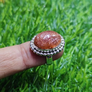 Oval Sunstone Ring: Handmade 925 Sterling Silver Boho Jewelry