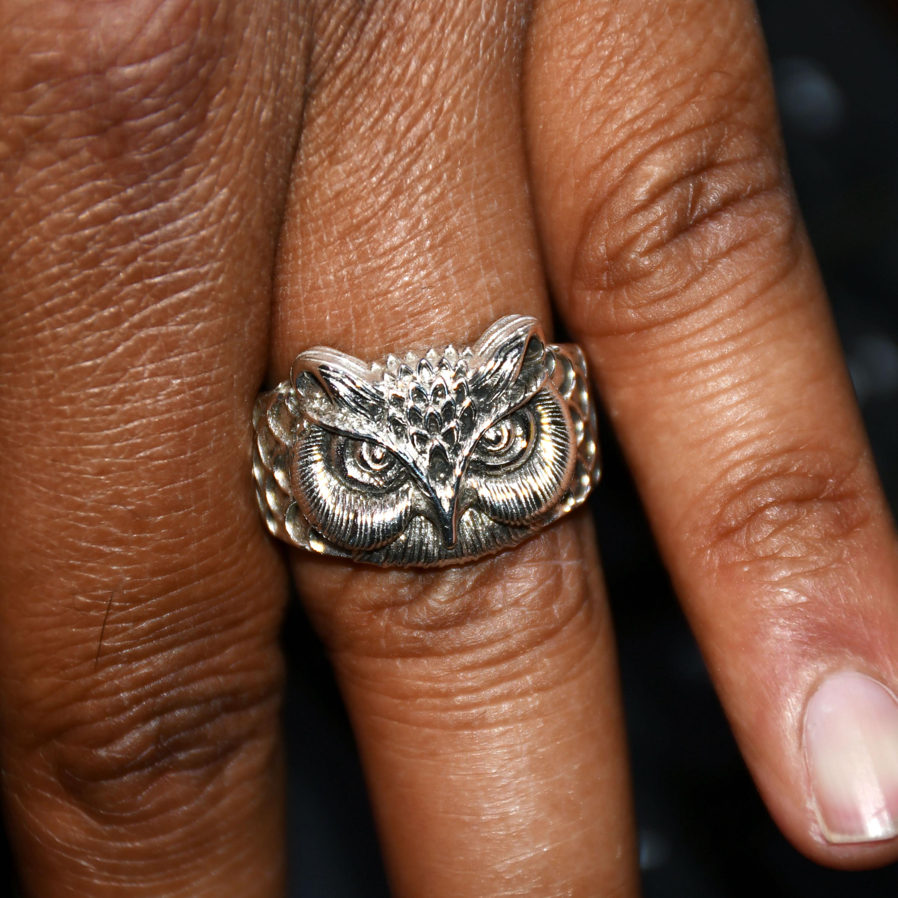Sterling Silver Owl Ring: Silvery Boho Statement Jewelry