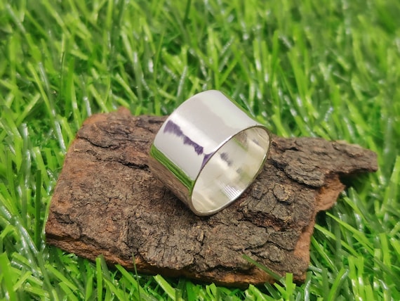 Anello A Fascia Larga In Argento Sterling Fatto A Mano - Design